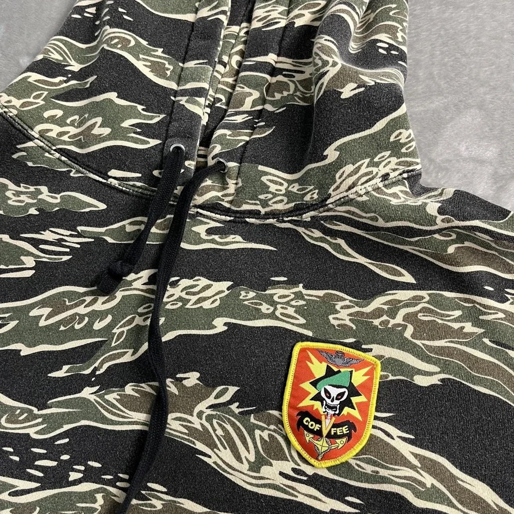 Black Rifle Coffee Company Hoodie Mens Large Green Tiger Camo Skull Patch Fleece
